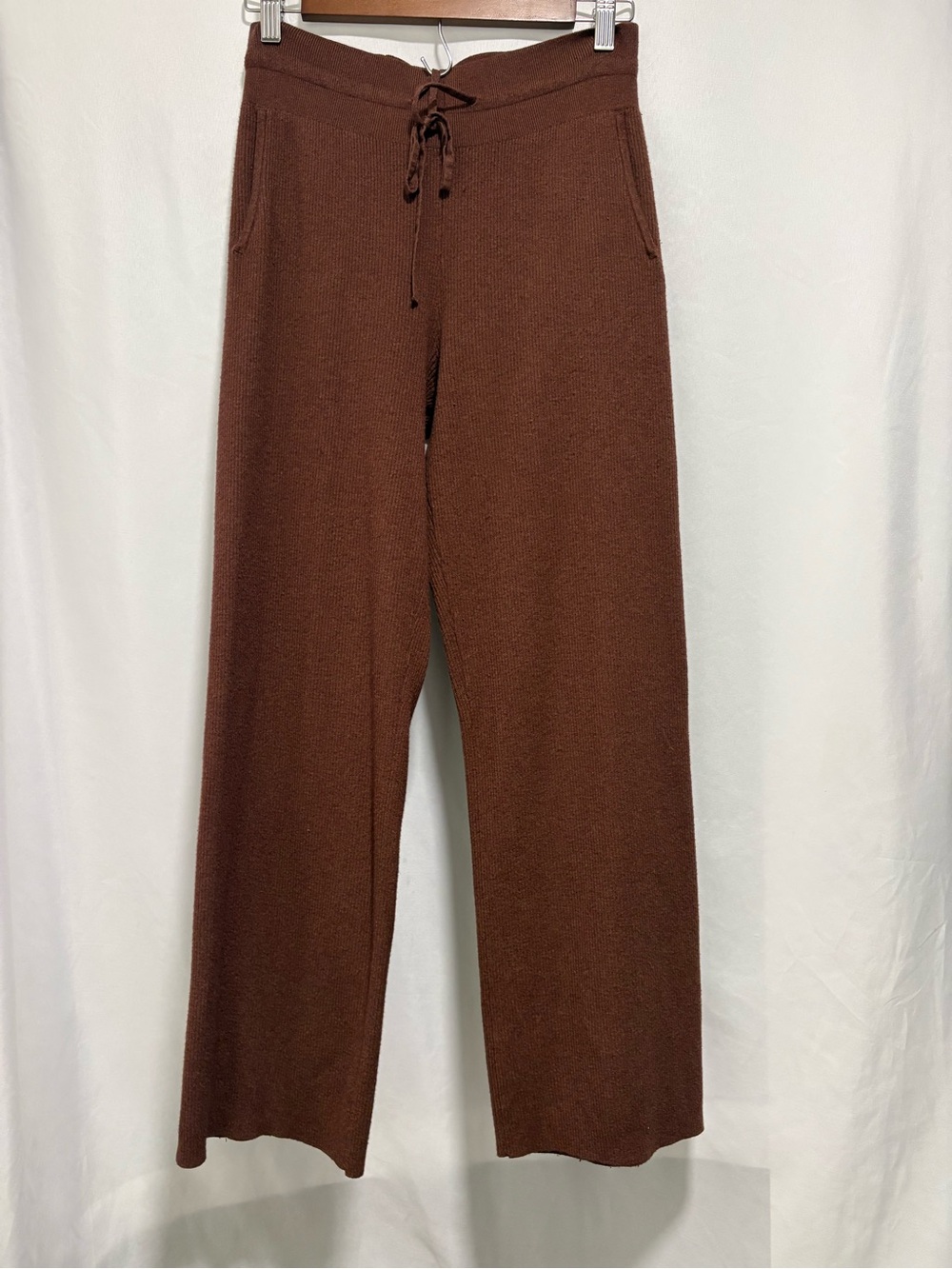 UNIQLO Knit Ribbed Loungewear Set Brown Polo Sweater Wide Leg Pants Size Large - Picture 3 of 6